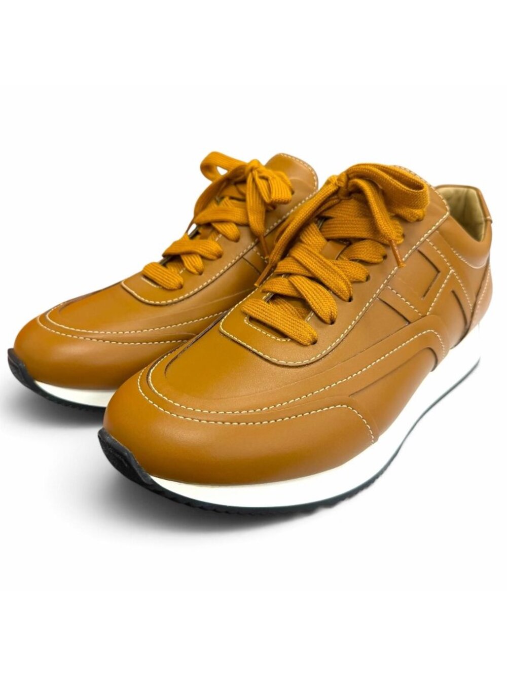 Hermes Chris Leather H Logo Lace-up Low-Top Sneakers Brown